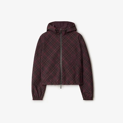 Cropped Reversible Check Hooded Jacket in Wine red - Women, Nylon | Burberry® Official