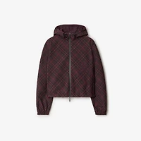 Cropped Reversible Check Hooded Jacket in Wine red - Women, Nylon | Burberry® Official