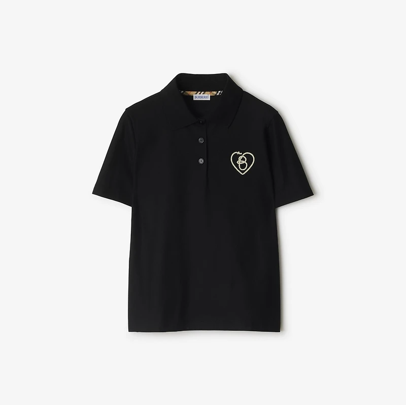 B Heart Cotton Polo Shirt in Black - Women | Burberry® Official