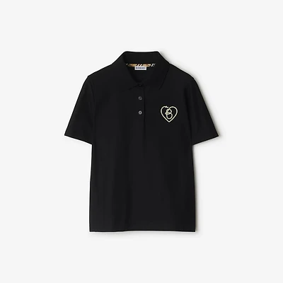 B Heart Cotton Polo Shirt in Black - Women | Burberry® Official