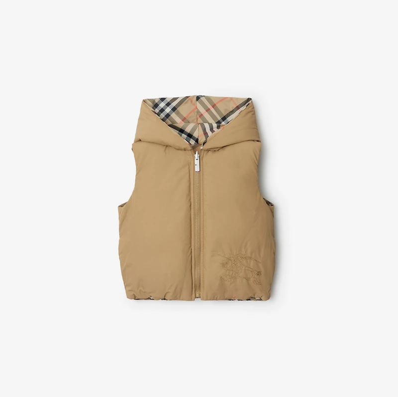 Reversible Check Nylon Padded Gilet in Sand | Burberry® Official