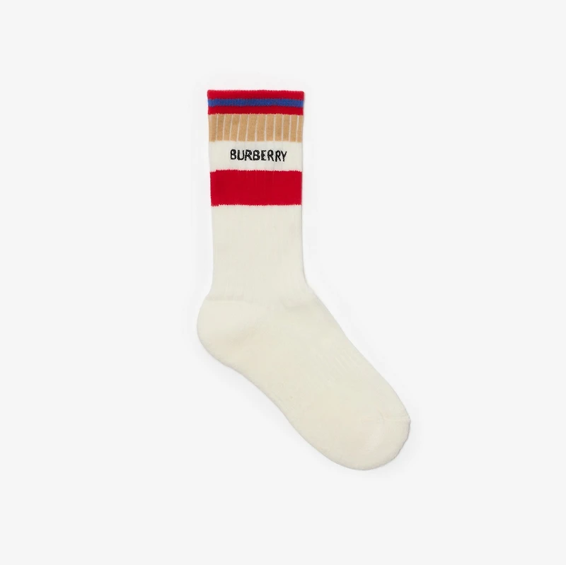 Two-piece Logo Stripe Cotton Blend Socks Set in White/pillar red - Children | Burberry® Official