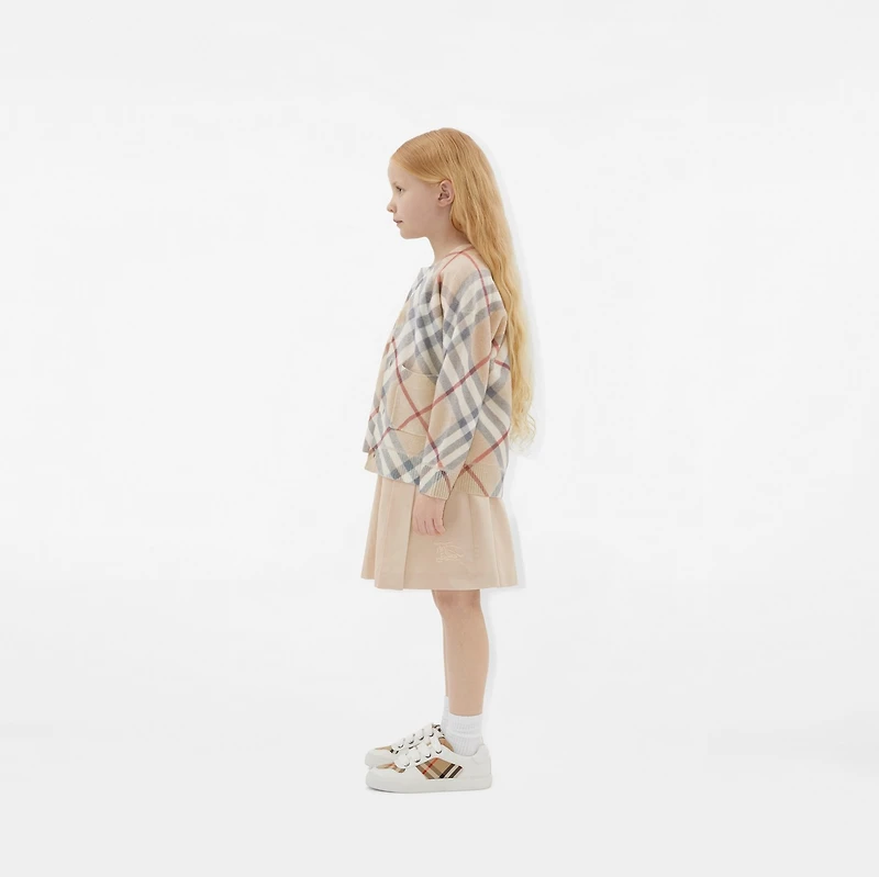 Check Cotton and Leather Sneakers in Sand - Children | Burberry® Official