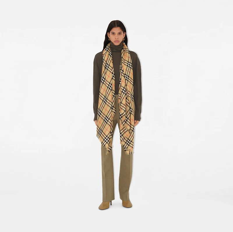 Check Cashmere Silk Scarf in Sand | Burberry® Official