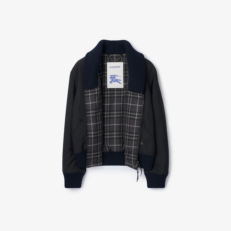 Wool Blend Bomber Jacket in Navy - Men | Burberry® Official