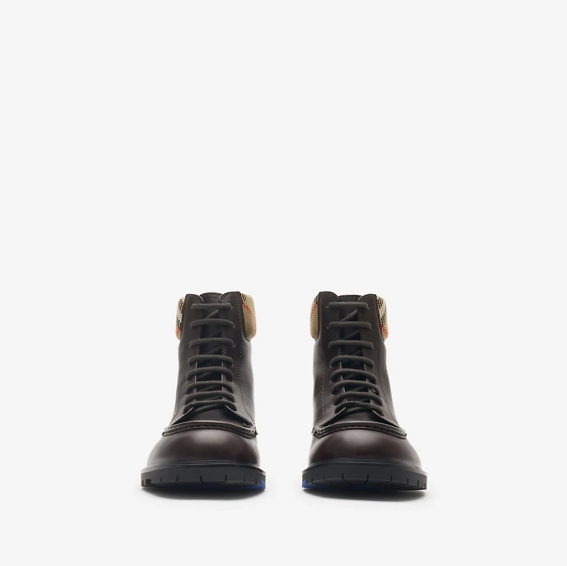 Leather Rogue Combat Boots in Log brown - Men | Burberry® Official