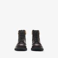 Leather Rogue Combat Boots in Log brown - Men | Burberry® Official