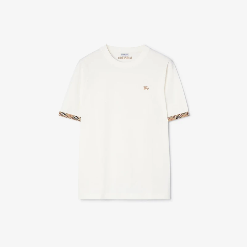 Check Trim Cotton T-shirt in Chalk white - Men | Burberry® Official