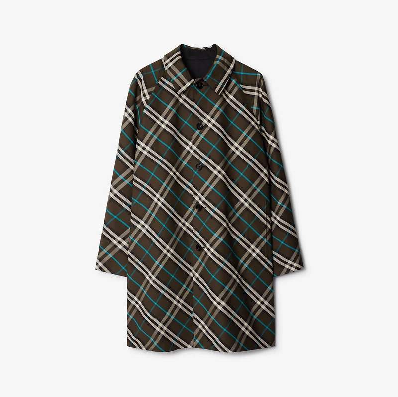 Long Reversible Gabardine Car Coat in Black - Men, Cotton | Burberry® Official