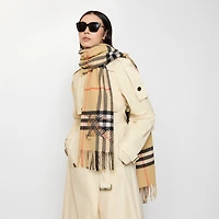 Wide Cross Stitch EKD Check Cashmere Scarf in Sand beige | Burberry® Official