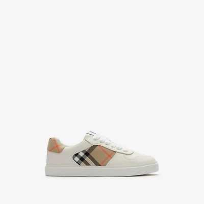 Check and Leather Sneakers in Sand beige - Children | Burberry® Official