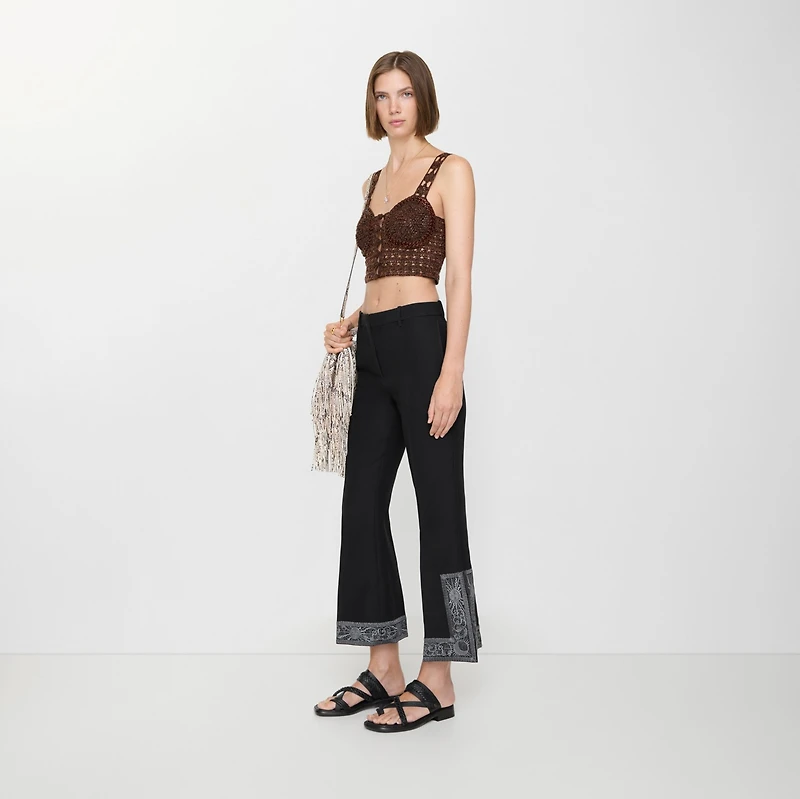 Cropped Embroidered Wool Silk Flared Trousers in Black - Women | Burberry® Official