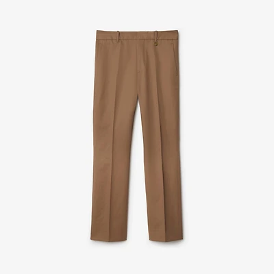 Gabardine Tailored Trousers in Warm cocoa - Women, Cotton | Burberry® Official