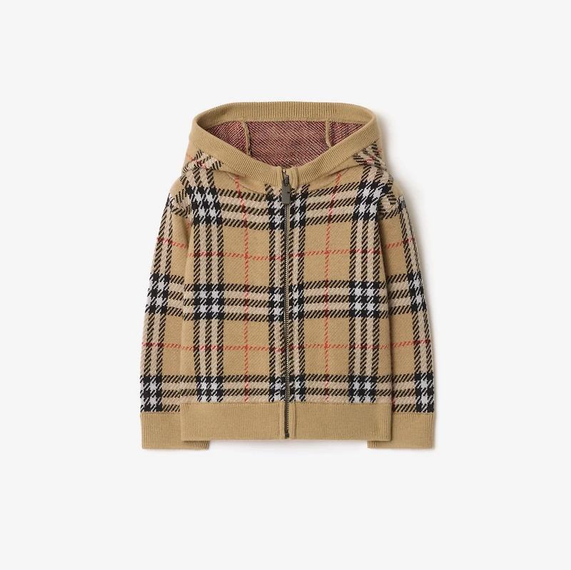 Check Wool Zip Hoodie in Sand beige | Burberry® Official