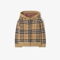 Check Wool Zip Hoodie in Sand beige | Burberry® Official