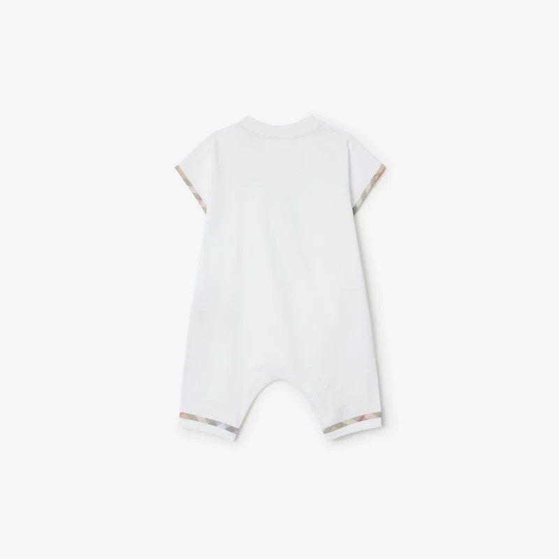 Check Trim Cotton Playsuit in White - Children | Burberry® Official