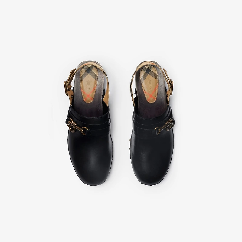 Leather Trunk Strap Clogs in Black/sand - Men | Burberry® Official