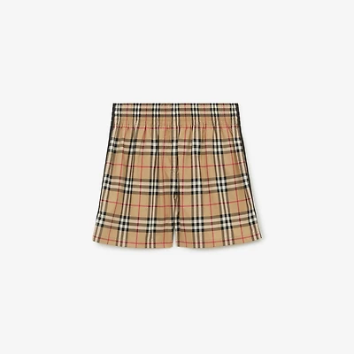Check Stretch Cotton Shorts in Archive beige - Women | Burberry® Official