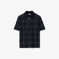 Check Stretch Cotton Blend Polo Shirt in Ink - Men, Nylon | Burberry® Official