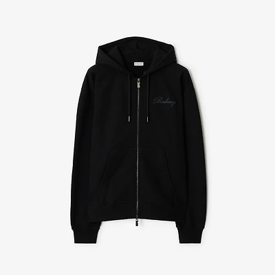 Check Cursive Logo Cotton Zip Hoodie in Black - Men | Burberry® Official