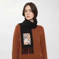 Check Label Cashmere Scarf in Black/sand | Burberry® Official