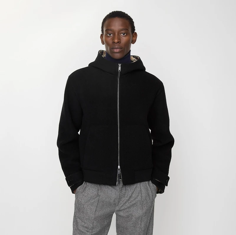 Reversible Wool Hooded Jacket in Black - Men | Burberry® Official