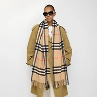 Wide Check Cashmere Scarf in Sand | Burberry® Official