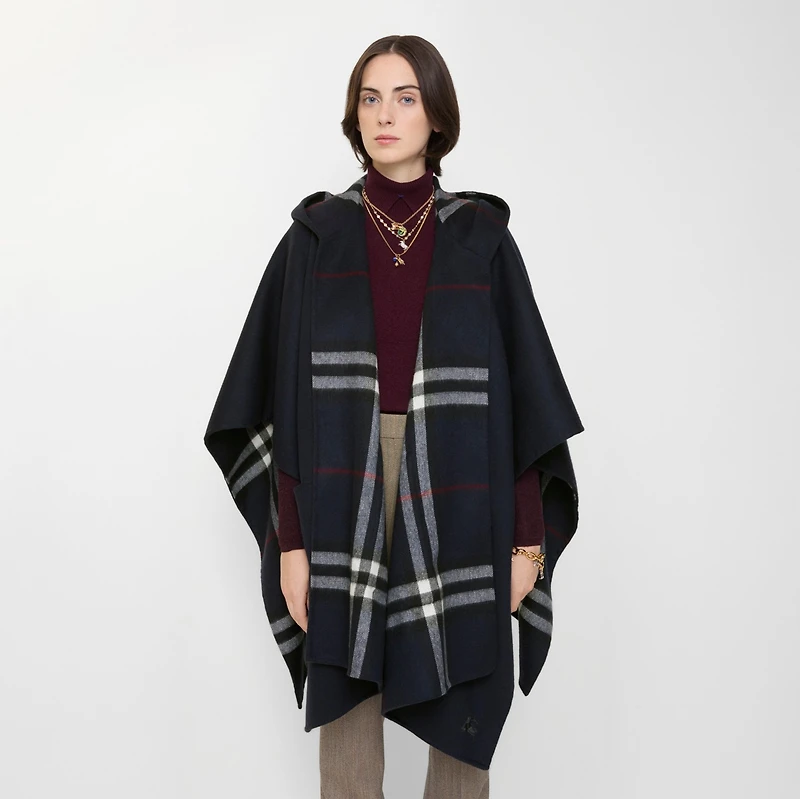Cashmere Hooded Cape in Ink blue | Burberry® Official