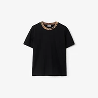Check Trim Cotton T-shirt in Black - Women | Burberry® Official