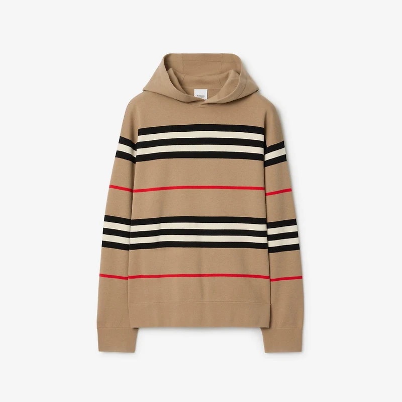 Icon Stripe Wool Cashmere Blend Hoodie in Archive beige - Men | Burberry® Official
