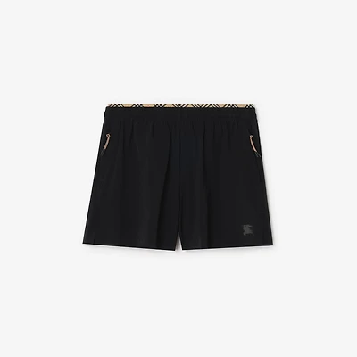Check Trim Stretch Nylon Shorts in Black - Men | Burberry® Official