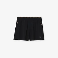 Check Trim Stretch Nylon Shorts in Black - Men | Burberry® Official