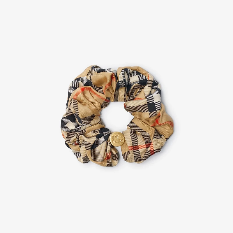 Check Silk Scrunchie in Sand beige | Burberry® Official