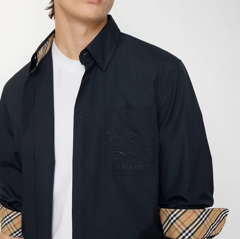 Regular Fit Cotton Poplin Shirt in Navy - Men | Burberry® Official