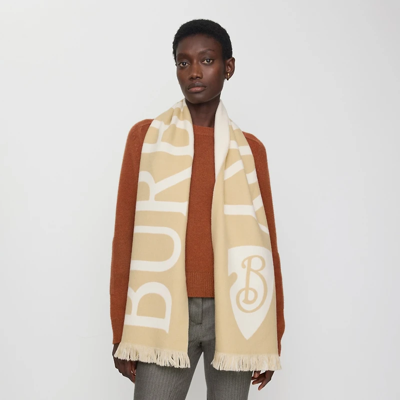 Logo Wool Scarf in Sand | Burberry® Official