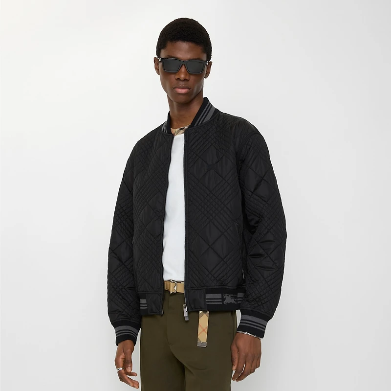 Micro Check-stitch Rakewood Bomber Jacket in Black - Men | Burberry® Official