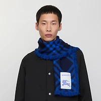 Wide Check Wool Silk Scarf in Ink/blue | Burberry® Official