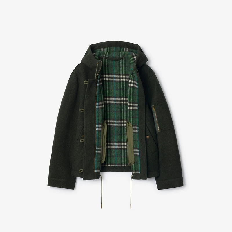 Wool Hooded Jacket in Green melange - Women | Burberry® Official