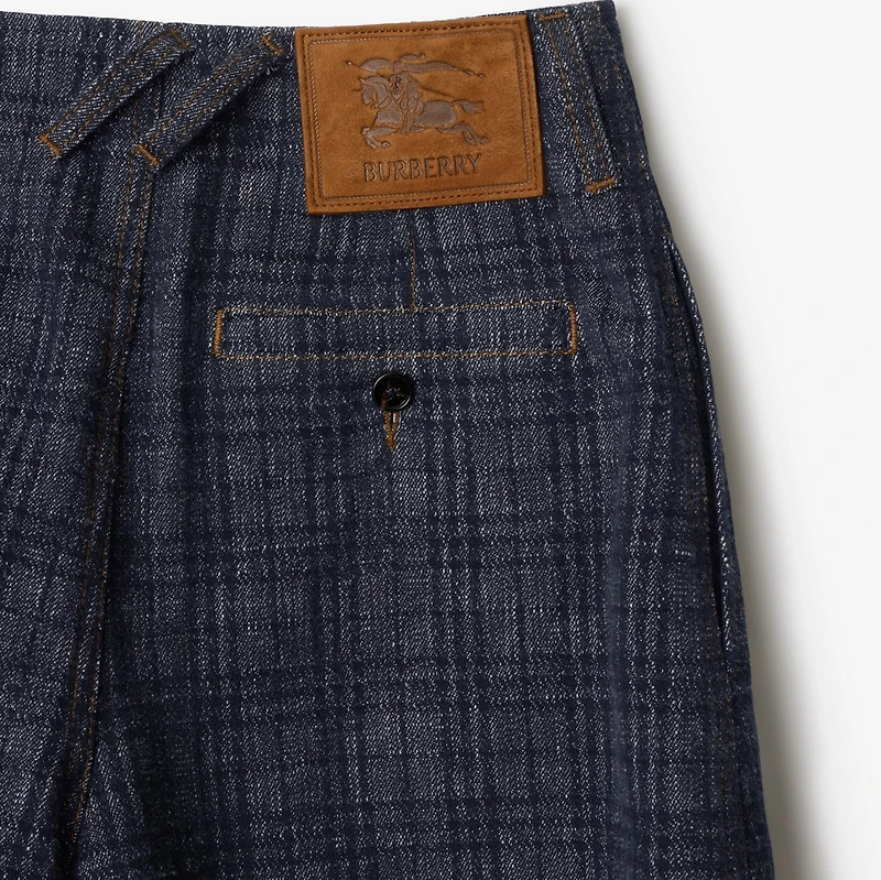 Belted Check Denim Shorts in Indigo - Women, Cotton | Burberry® Official