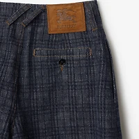 Belted Check Denim Shorts in Indigo - Women, Cotton | Burberry® Official