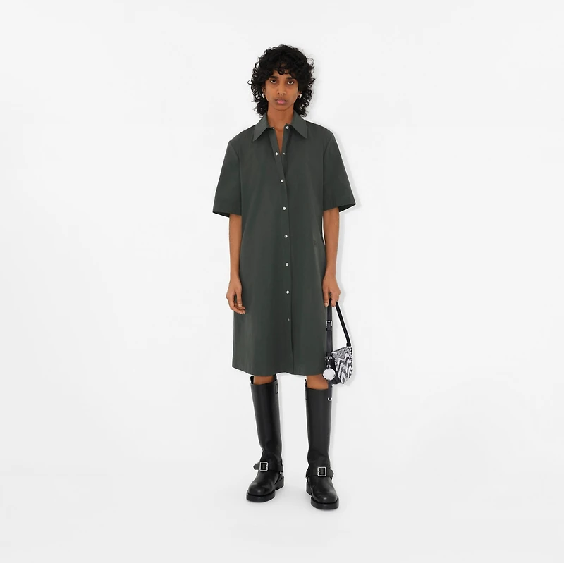 Cotton Blend Shirt Dress in Onyx - Women | Burberry® Official
