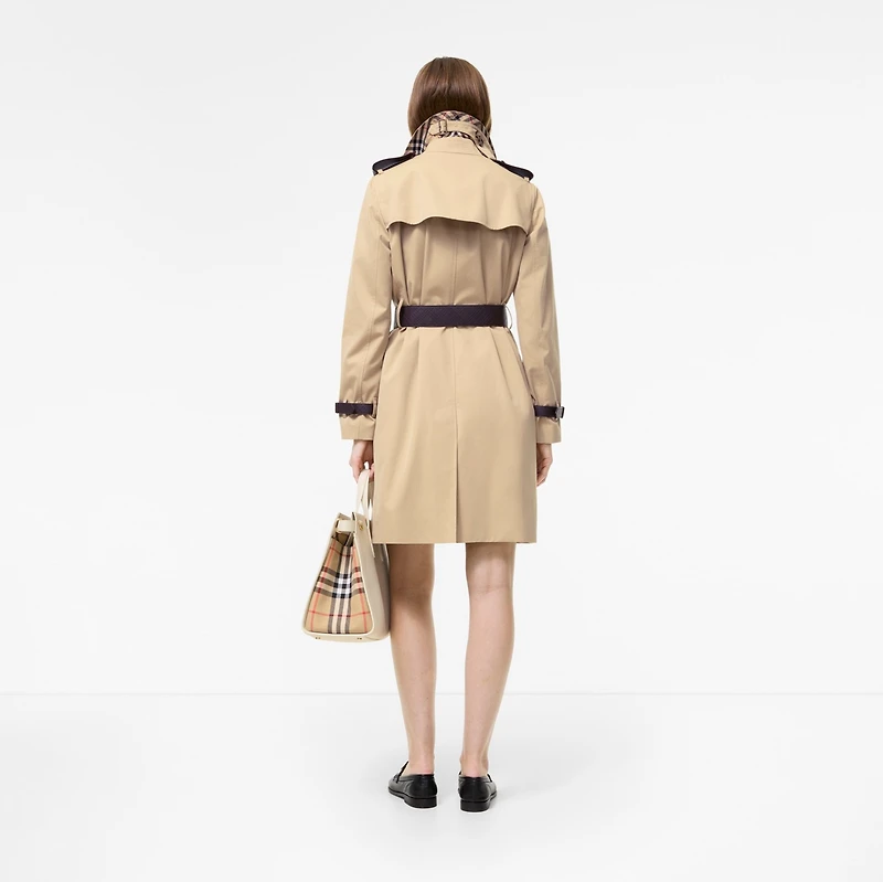 Mid-length Leather Trim Kensington Trench Coat in Honey beige - Women | Burberry® Official