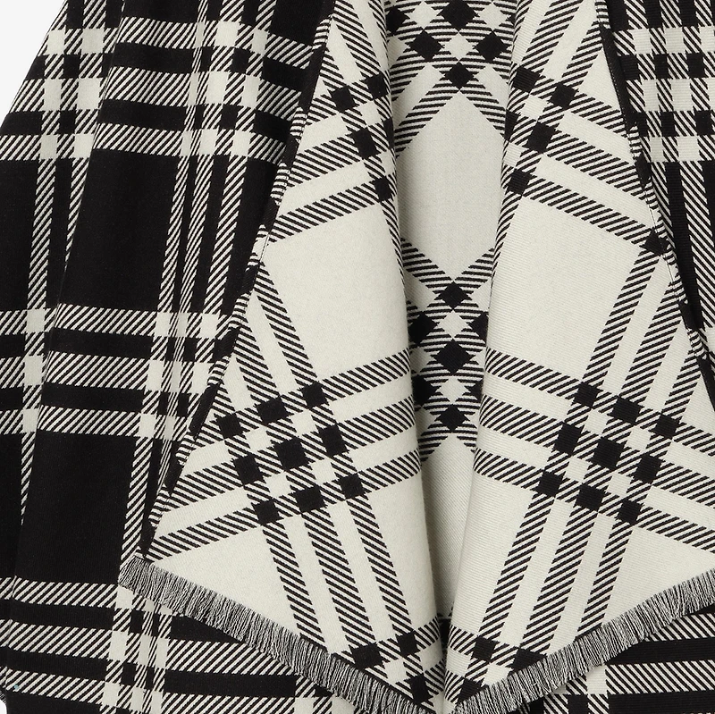 Check Wool Silk Cashmere Cape in Black/calico beige | Burberry® Official