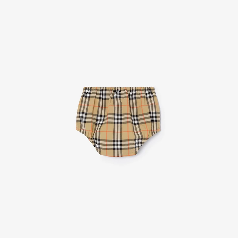 Check Cotton Dress with Bloomers in Sand beige - Children | Burberry® Official