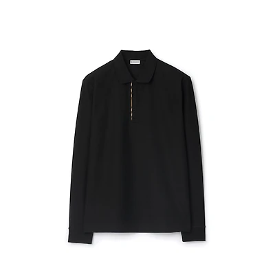 Long-sleeve Check Trim Cotton Polo Shirt in Black - Men | Burberry® Official