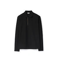 Long-sleeve Check Trim Cotton Polo Shirt in Black - Men | Burberry® Official