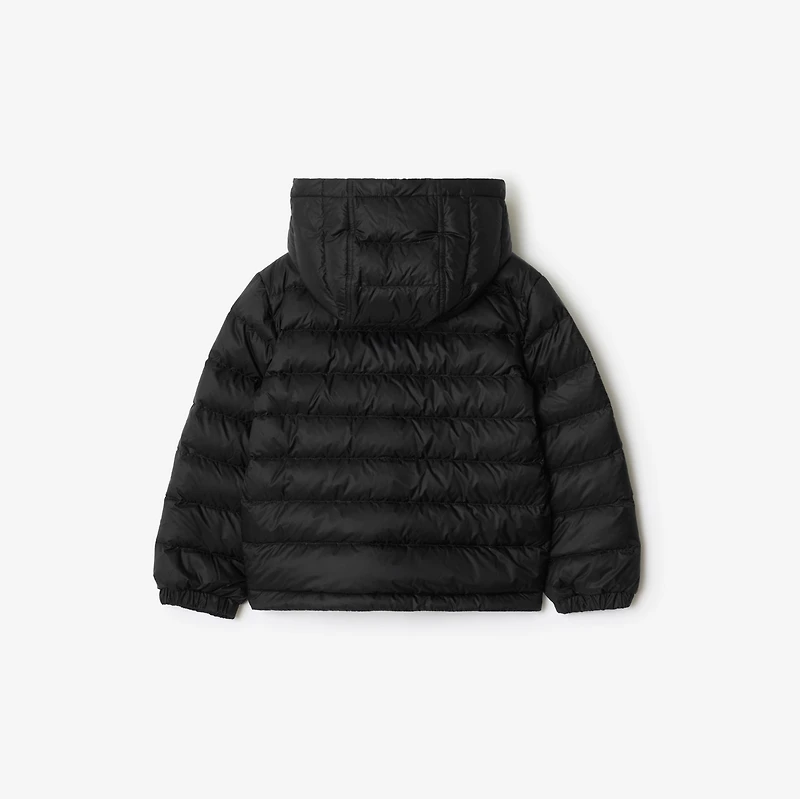 Checker-tape Nylon Hooded Puffer Jacket in Black | Burberry® Official