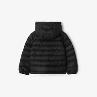 Checker-tape Nylon Hooded Puffer Jacket in Black | Burberry® Official