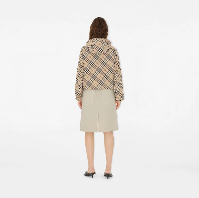 Check Hooded Jacket in Alabaster - Women, Nylon | Burberry® Official