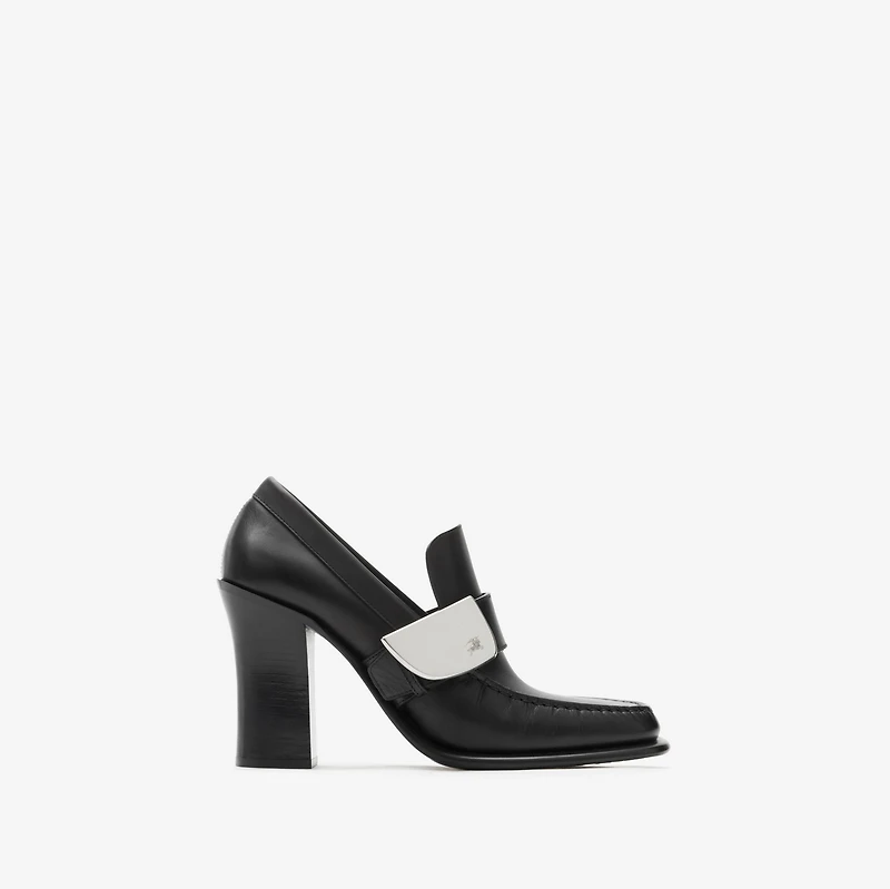 Leather London Shield High Heeled Loafers in Black - Women | Burberry® Official